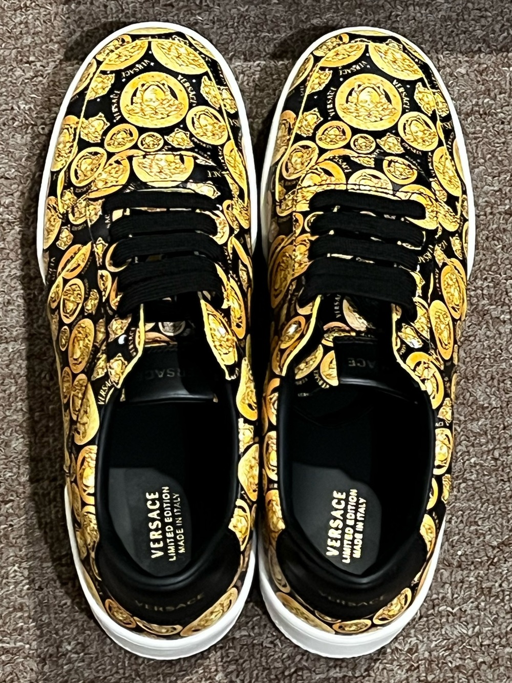Versace Black and Gold Coin-Print Low-Top Sneakers